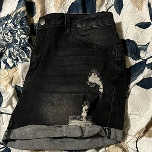 Black Distressed Denim Skirt